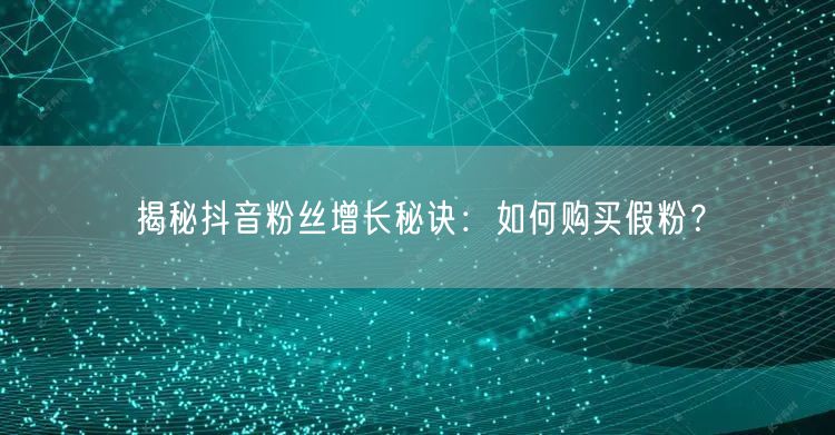 揭秘抖音粉丝增长秘诀：如何购买假粉？